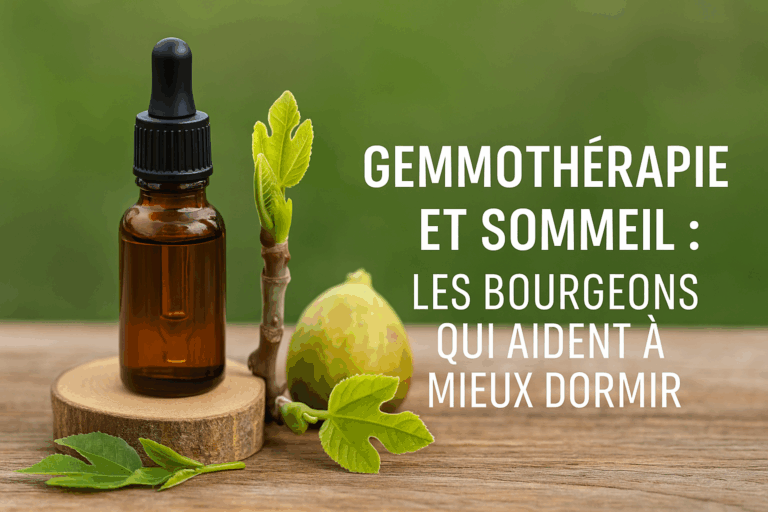 Flacon de gemmothérapie avec bourgeon de figuier, utilisé comme remède naturel pour améliorer le sommeil